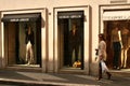 Rome, lazio, italy, march 06. 2007, lady on shopping tour in front of shopping stores .Via Condotti, Giorgio Armani, La Perla