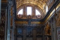 Inside the St Peter`s Basilica or San Pietro in Vatican City, Rome, Italy. Panoranma of the luxurious Renaissance interior. Saint Royalty Free Stock Photo