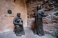 Modern sculpture in courtyard of old Basilica St Mary built at ancient Baths of Diocletian in Rome, Italy