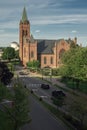 ROME, NEW YORK, - SEP 05, 2019: Arial View of Saint Peter Church from Fort Stanwix roof, it is a Roman Catholic church located on