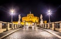 Rome by night - Sant`angelo Castle bridge Royalty Free Stock Photo