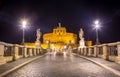 Rome by night - Sant `angelo Castle bridge Royalty Free Stock Photo