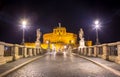 Rome by night - Sant`angelo Castle bridge Royalty Free Stock Photo