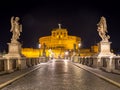 Rome by night - Sant`angelo Castle bridge Royalty Free Stock Photo