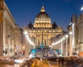 Rome by Night. Vatican Saint Peter Cathedral and city streets Royalty Free Stock Photo