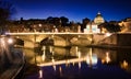 Night view of Tiber and St Peter's Basilica in Rome Royalty Free Stock Photo