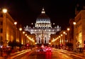 Rome. Night view on St. Peter`s Cathedral