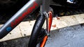 Rome, November 28, 2021: detail of an electric bicycle of the bike sharing company RideMovi wet from the rain. Company active in