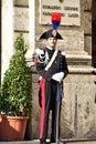 ROME October 29, 2015 Carabiniere in parade suite, with hat, gloves and sword, stands in front of Carabinieri Station in Piazza