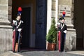 ROME October 29, 2015 Two Carabinieri in parade suite stand in front of Carabinieri Station in Piaz