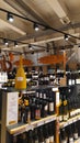 Wine department of various Italian regions and spirits in Rome`s Eataly