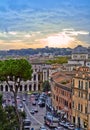 Rome panorama building evening. Rome rooftop view with ancient architecture in Italy at sunset Royalty Free Stock Photo