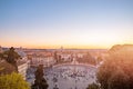 Rome piazza del popolo aerial rooftop view sunset silhouette old ancient architecture in Italy Royalty Free Stock Photo