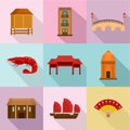 Rome place icons set, flat style