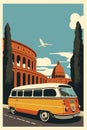 Rome retro city poster, 1970s style. Italy.