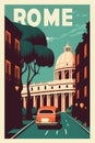 Rome retro city ??poster, 1970s style. Italy.