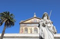 Rome, RM, Italy - August 16, 2020: . church of San Paolo fuori le mura and the statue with the sword Royalty Free Stock Photo