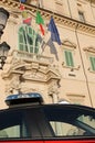 Rome, RO, Italy - March 3, 2019: blue police sirens and the Quirinale Palace on background