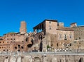 Rome. Ruins of a forum of Trajan.city landscape against the blue sky Royalty Free Stock Photo