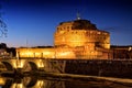 Rome Sant` Angelo Castle and Saint Angelo Bridge by night Royalty Free Stock Photo