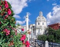 Rome with Santa Maria di Loreto church against Trajan column in Italy Royalty Free Stock Photo