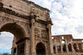 Rome - Scenic view on Colosseum and the Triumphal Arch of Constantine inr Rome, Europe. Royalty Free Stock Photo