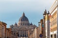 Rome - Scenic view from Street Via della Conciliazione on Saint Peter Basilica in the Vatican City, Rome Royalty Free Stock Photo