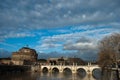 Rome season weather clouds under the Tiber river and Bridge Ponte Sant` Angelo near of Castel Sant Angelo at Roma,Italy Royalty Free Stock Photo