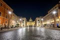 Night view of the illuminated facade of famous St. Peter Basilica Royalty Free Stock Photo