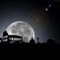 Rome skyline night with moon