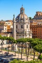 Rome in summer, Italy. Nice scenic view of Ancient Roman Trajan`s Column in the Rome city center. Beautiful cityscape of Rome wit Royalty Free Stock Photo