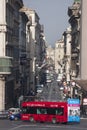 Rome. Tourist red bus. Via del Corso, historic center