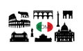 Rome travel landmark set. Italian famous places silhouette icons. Architecture, building, arch, monument, brindge, sculpture main