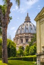 Rome, Vatican City, Italy - Panoramic view of St. PeterÃ¢â¬â¢s Basilica - Basilica di San Pietro in Vaticano - main dome by Royalty Free Stock Photo