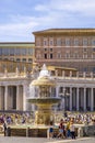 Rome, Italy - Panoramic view of the St. PeterÃ¢â¬â¢s Square - Piazza San Pietro - in Vatican City State, with the granite fountain Royalty Free Stock Photo