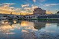 Rome Vatican Italy, sunset skyline at Castel Sant\'Angelo and Tiber River Royalty Free Stock Photo