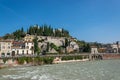 Romeo, Juliet italian city panoramic view. Beautiful architecture, Adige river and bridges in Verona, Italy. Romantic travel Royalty Free Stock Photo