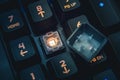 Romer-G backlit mechanical keyboard numerical buttons detail shot. Royalty Free Stock Photo