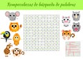 Rompecabezas de bÃÂºsqueda de palabras - Word search puzzle. Educational game for study Spanish words. Kids activity worksheet