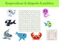 Rompecabezas de bÃÂºsqueda de palabras - Word search puzzle. Educational game for study Spanish words. Kids activity worksheet