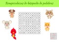 Rompecabezas de bÃÂºsqueda de palabras - Word search puzzle. Educational game for study Spanish words. Kids activity worksheet