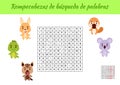 Rompecabezas de bÃÂºsqueda de palabras - Word search puzzle. Educational game for study Spanish words. Kids activity worksheet