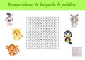 Rompecabezas de bÃÂºsqueda de palabras - Word search puzzle. Educational game for study Spanish words. Kids activity worksheet