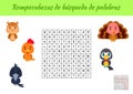 Rompecabezas de bÃÂºsqueda de palabras - Word search puzzle. Educational game for study Spanish words. Kids activity worksheet