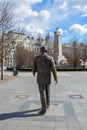 Ronald Reagan statue with the US embassy and the Soviet war memo Royalty Free Stock Photo