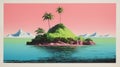 Ronald Williamson Original Poster: Tropical Island In Dark Pink And Light Aquamarine