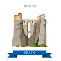 Ronda Bridge El Tajo Canyon Malaga Andalusia Spain flat vector Royalty Free Stock Photo