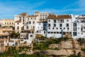 El Tajo Gorge Canyon with new bridge and white spanish houses in Ronda, Andalusia, Spain