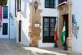 Traditional Spanish narrow street with souvenir shops in historical part of town