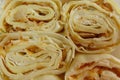 Rondelli, rondelle pasta dough with cod closeup rotolo ripieno.